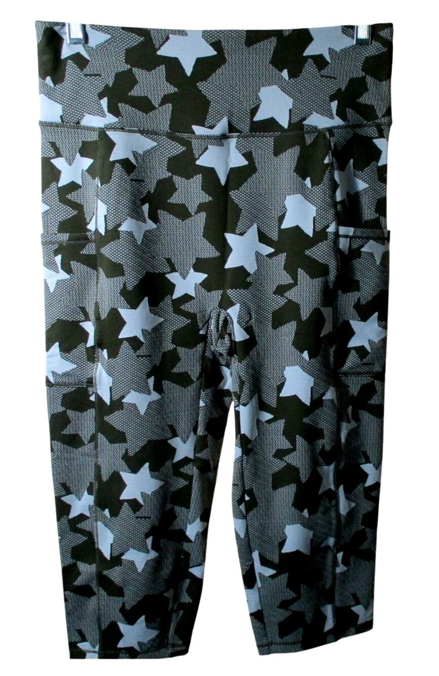 Zuda Women's Green & White Star Print Stretch Wide Band Legging Pant NWOT Size M